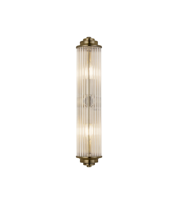 Fairport 2 Light Glass Rod Wall E14 IP44 Antique Brass/Clear Glass Rods-1