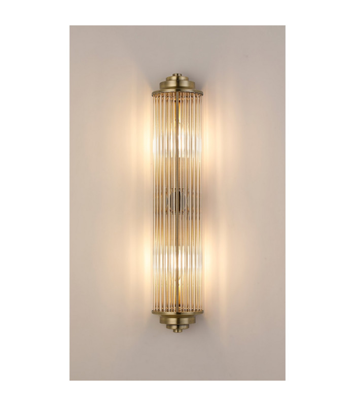 Fairport 2 Light Glass Rod Wall E14 IP44 Antique Brass/Clear Glass Rods-3