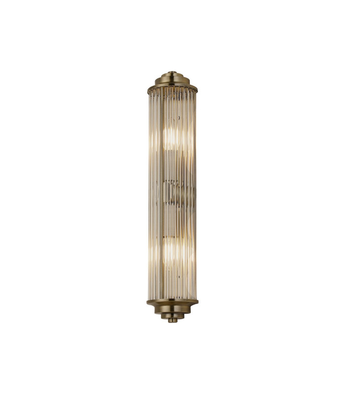 Fairport 2 Light Glass Rod Wall E14 IP44 Antique Brass/Clear Glass Rods-5