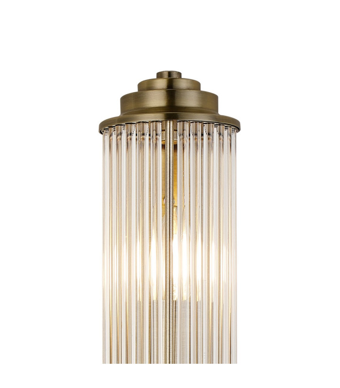 Fairport 2 Light Glass Rod Wall E14 IP44 Antique Brass/Clear Glass Rods-8
