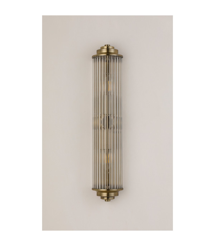 Fairport 2 Light Glass Rod Wall E14 IP44 Antique Brass/Clear Glass Rods-10