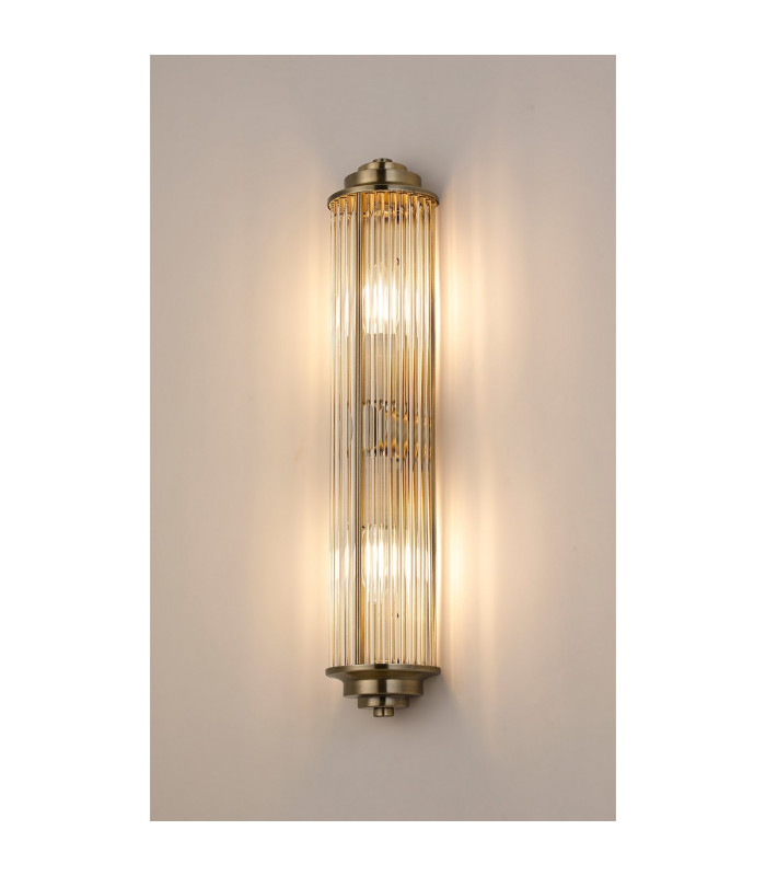 Fairport 2 Light Glass Rod Wall E14 IP44 Antique Brass/Clear Glass Rods-11