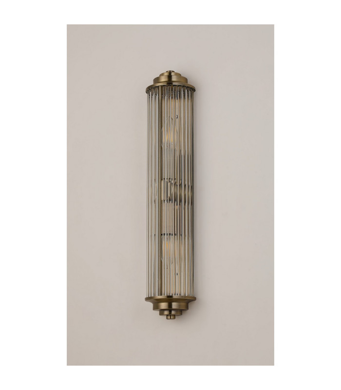 Fairport 2 Light Glass Rod Wall E14 IP44 Antique Brass/Clear Glass Rods-12