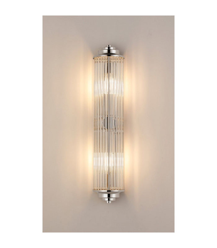 Fairport 2 Light Glass Rod Wall E14 IP44 Polished Nickel/Clear Glass Rods-3