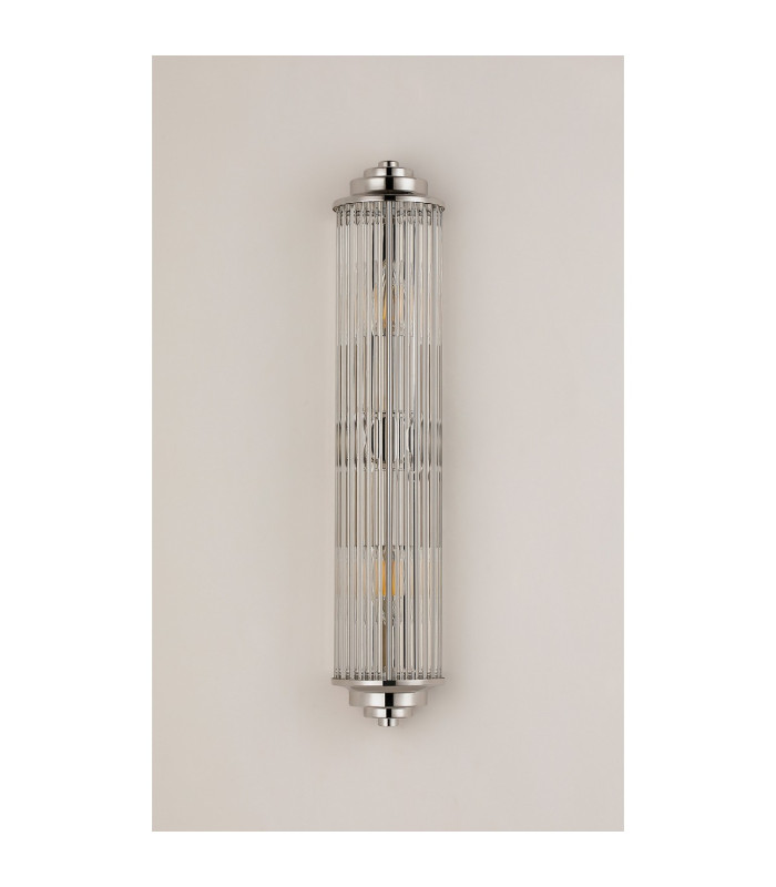 Fairport 2 Light Glass Rod Wall E14 IP44 Polished Nickel/Clear Glass Rods-10