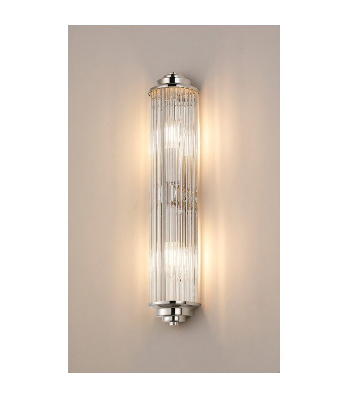 Fairport 2 Light Glass Rod Wall E14 IP44 Polished Nickel/Clear Glass Rods-11