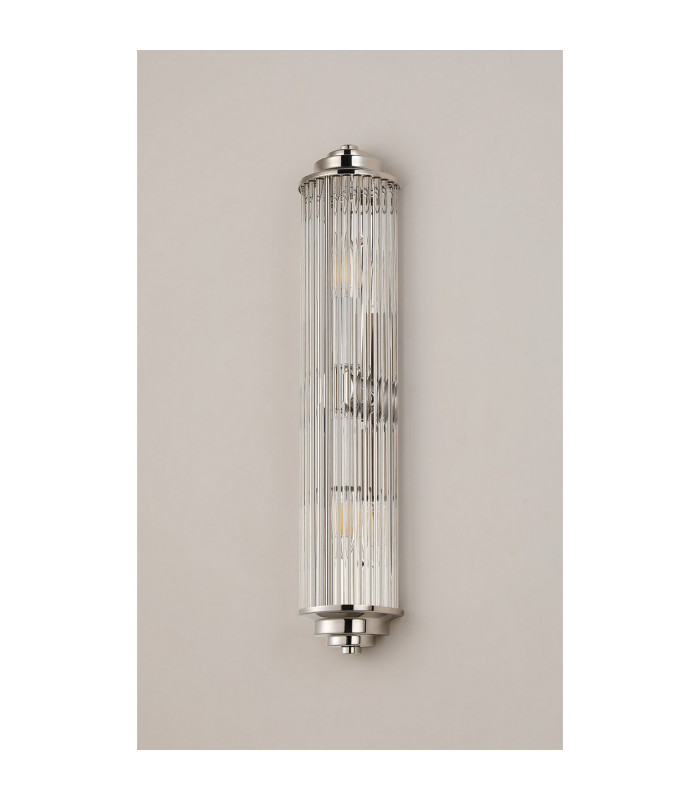 Fairport 2 Light Glass Rod Wall E14 IP44 Polished Nickel/Clear Glass Rods-12