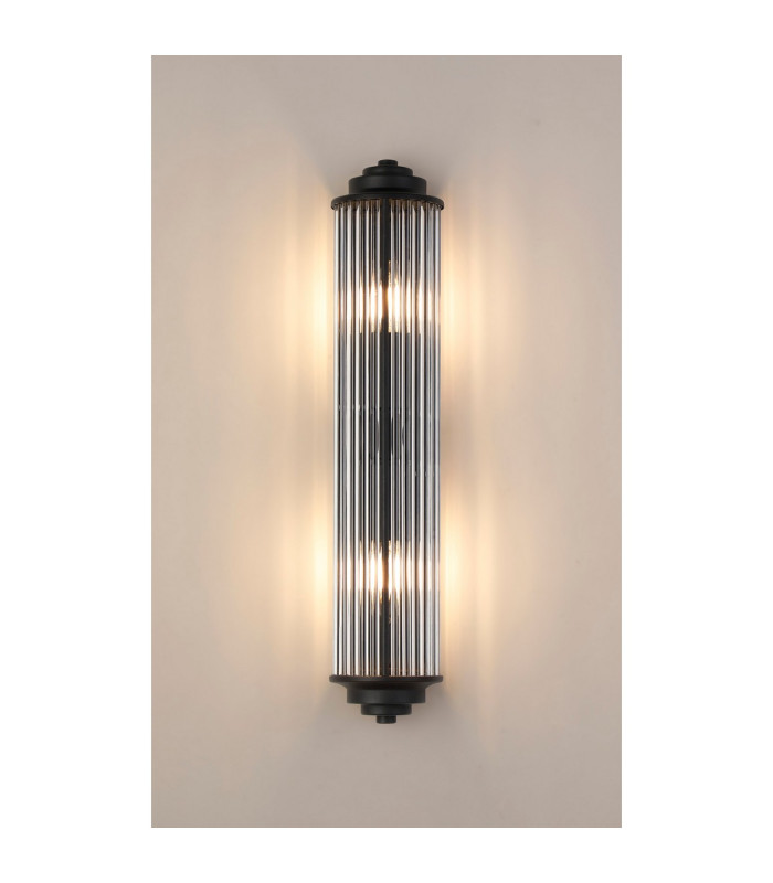 Fairport 2 Light Glass Rod Wall E14 IP44 Satin Black/Clear Glass Rods-3