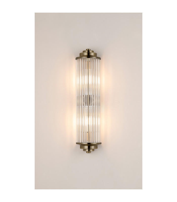 Fairport 2 Light Glass Rod Wall G9 IP44 Antique Brass/Clear Glass Rods-3