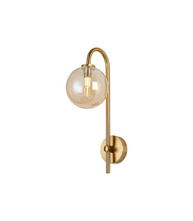 Tivoli Curved Arm Wall Light 1 Light G9 IP44 Brass Gold/Amber Smooth Round Glass-1
