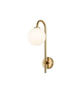 Tivoli Curved Arm Wall Light 1 Light G9 IP44 Brass Gold/Opal Smooth Round Glass-1