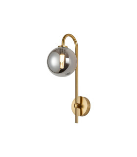 Tivoli Curved Arm Wall Light 1 Light G9 IP44 Brass Gold/Smoke Smooth Round Glass-1