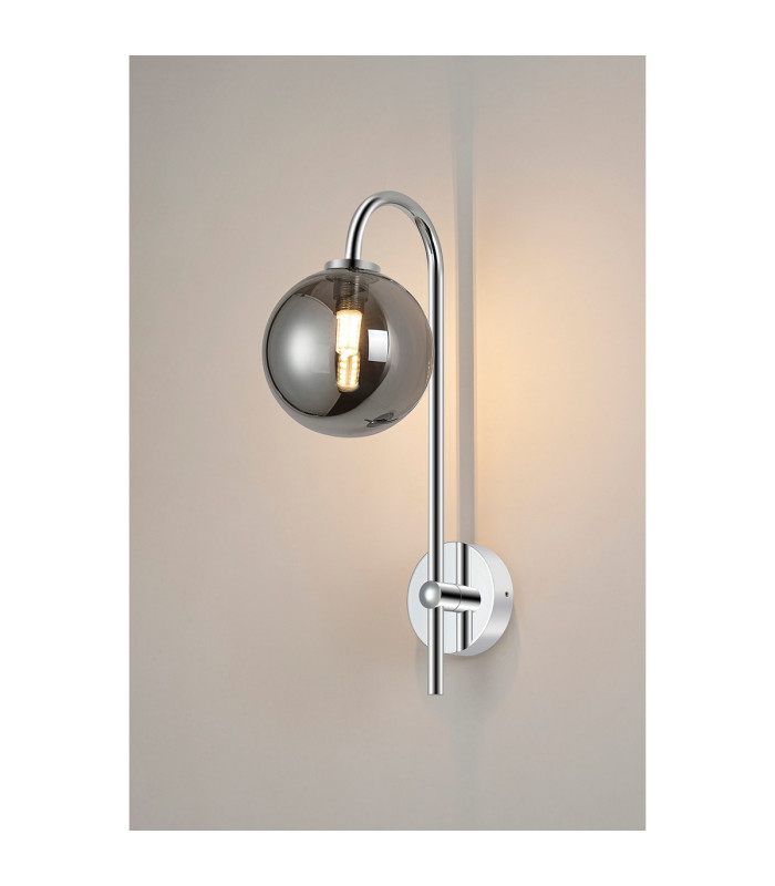Tivoli Curved Arm Wall Light 1 Light G9 IP44 Polished Chrome/Smoke Smooth Round Glass-3