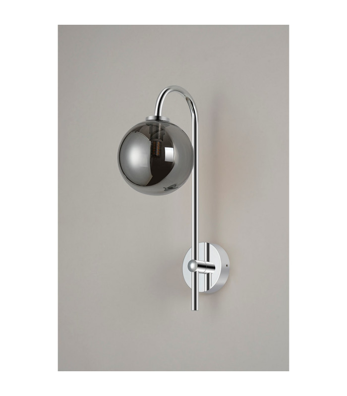 Tivoli Curved Arm Wall Light 1 Light G9 IP44 Polished Chrome/Smoke Smooth Round Glass-7