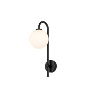 Tivoli Curved Arm Wall Light 1 Light G9 IP44 Satin Black/Opal Smooth Round Glass-1