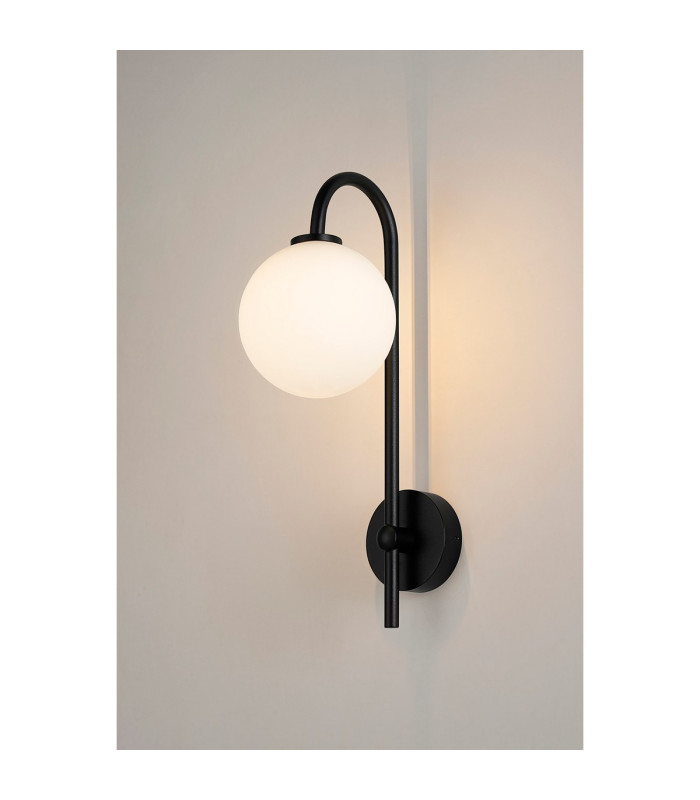 Tivoli Curved Arm Wall Light 1 Light G9 IP44 Satin Black/Opal Smooth Round Glass-3