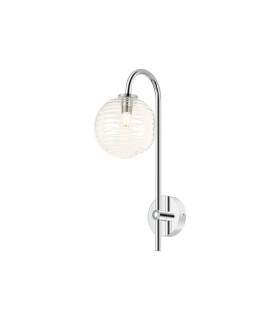 Tivoli Curved Arm Wall Light 1 Light G9 IP44 Polished Chrome/Clear Ribbed Round Glass-1