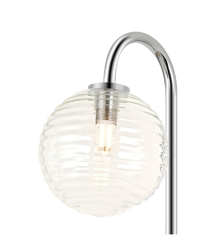 Tivoli Curved Arm Wall Light 1 Light G9 IP44 Polished Chrome/Clear Ribbed Round Glass-5