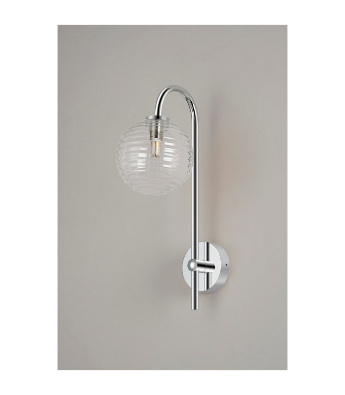 Tivoli Curved Arm Wall Light 1 Light G9 IP44 Polished Chrome/Clear Ribbed Round Glass-7