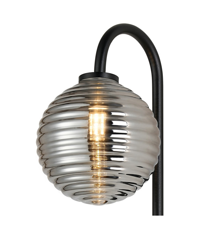 Tivoli Curved Arm Wall Light 1 Light G9 IP44 Satin Black/Smoke Ribbed Round Glass-6
