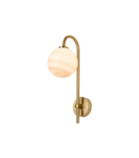 Tivoli Curved Arm Wall Light 1 Light G9 IP44 Brass Gold/Brown Round Marble Effect Glass-1