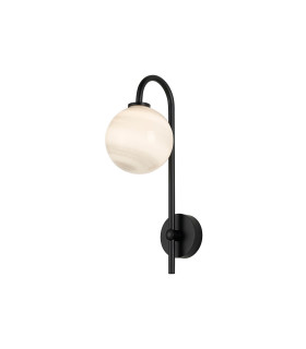 Tivoli Curved Arm Wall Light 1 Light G9 IP44 Satin Black/Grey Round Marble Effect Glass-1