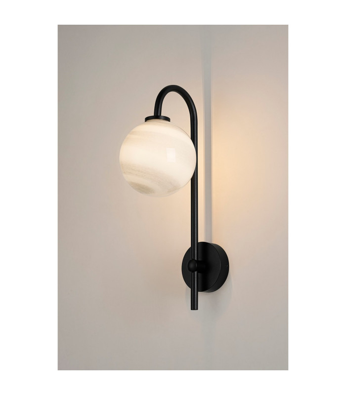 Tivoli Curved Arm Wall Light 1 Light G9 IP44 Satin Black/Grey Round Marble Effect Glass-3
