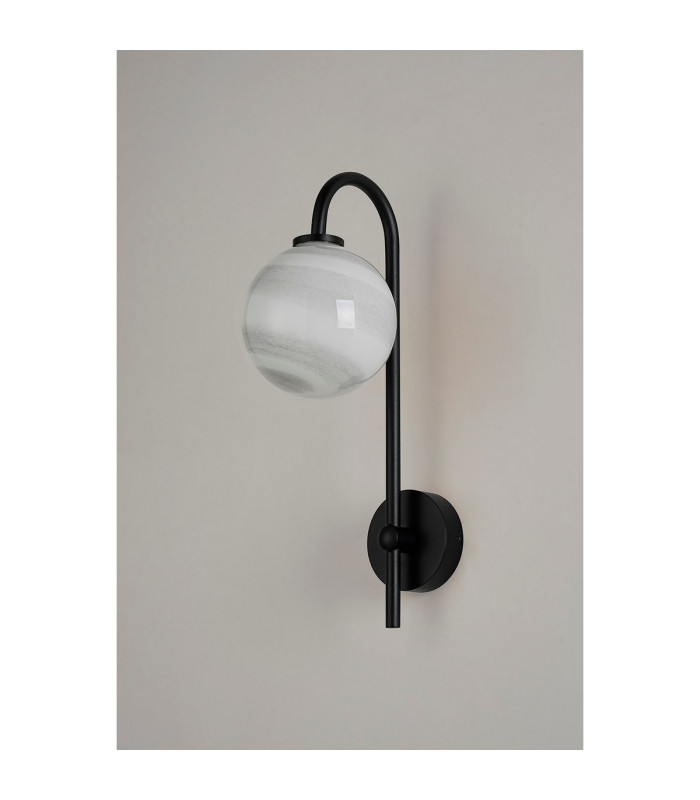 Tivoli Curved Arm Wall Light 1 Light G9 IP44 Satin Black/Grey Round Marble Effect Glass-7