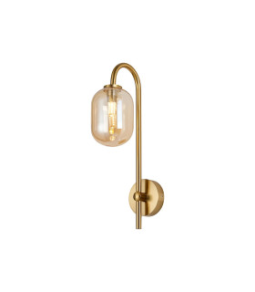 Tivoli Curved Arm Wall Light 1 Light G9 IP44 Brass Gold/Amber Smooth Tubular Glass-1