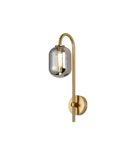 Tivoli Curved Arm Wall Light 1 Light G9 IP44 Brass Gold/Smoke Smooth Tubular Glass-1