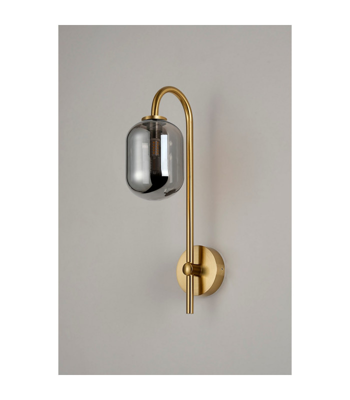 Tivoli Curved Arm Wall Light 1 Light G9 IP44 Brass Gold/Smoke Smooth Tubular Glass-7