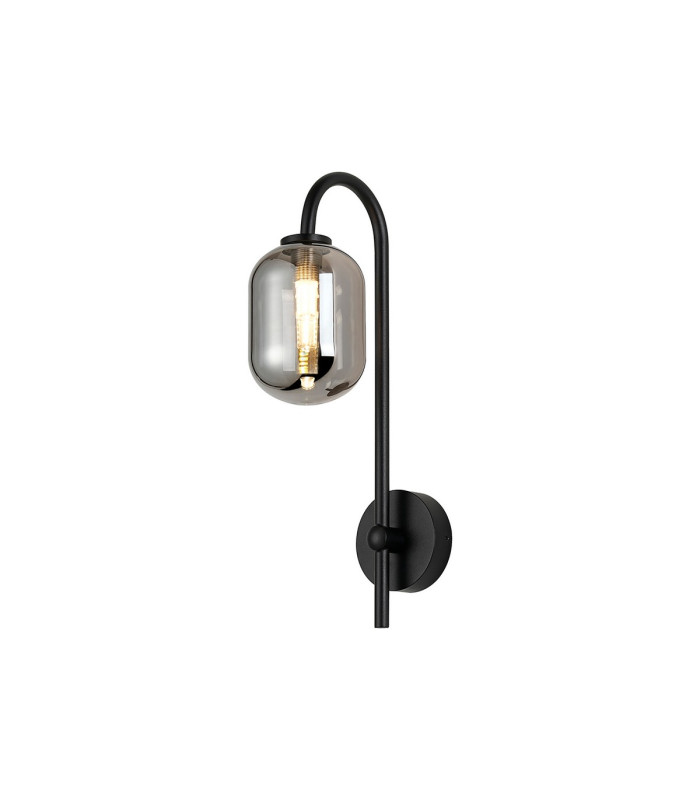 Tivoli Curved Arm Wall Light 1 Light G9 IP44 Satin Black/Smoke Smooth Tubular Glass-1