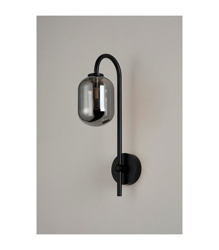 Tivoli Curved Arm Wall Light 1 Light G9 IP44 Satin Black/Smoke Smooth Tubular Glass-7