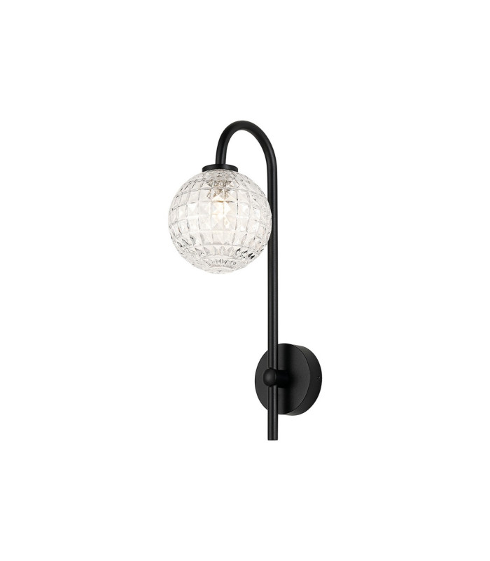 Tivoli Curved Arm Wall Light 1 Light G9 IP44 Satin Black/Clear Cross Pattern Round Glass-1