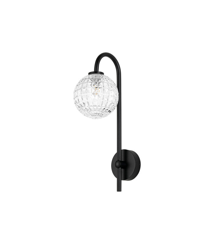 Tivoli Curved Arm Wall Light 1 Light G9 IP44 Satin Black/Clear Cross Pattern Round Glass-4