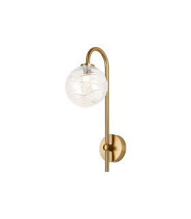 Tivoli Curved Arm Wall Light 1 Light G9 IP44 Brass Gold/Clear Dune Effect Round Glass-1