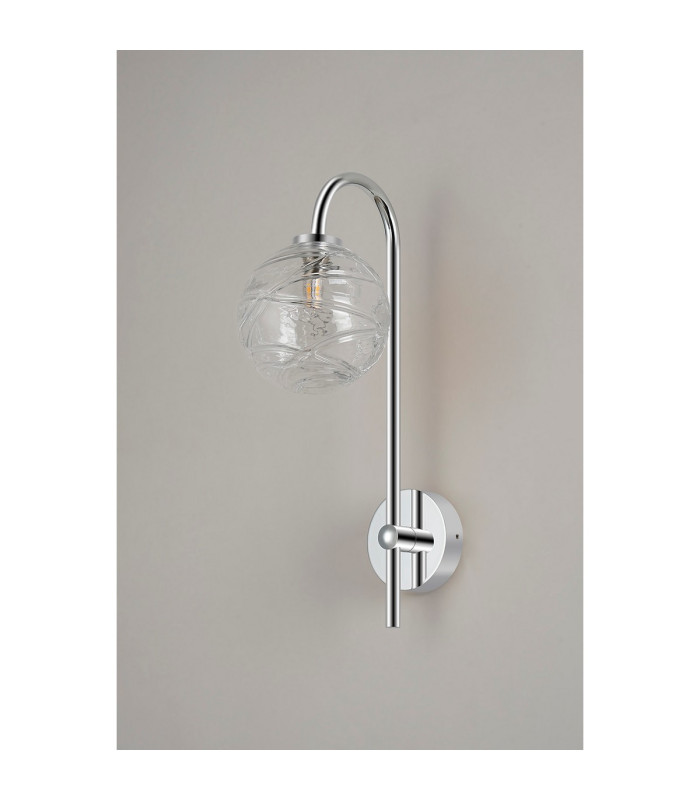Tivoli Curved Arm Wall Light 1 Light G9 IP44 Polished Chrome/Clear Dune Effect Round Glass-7