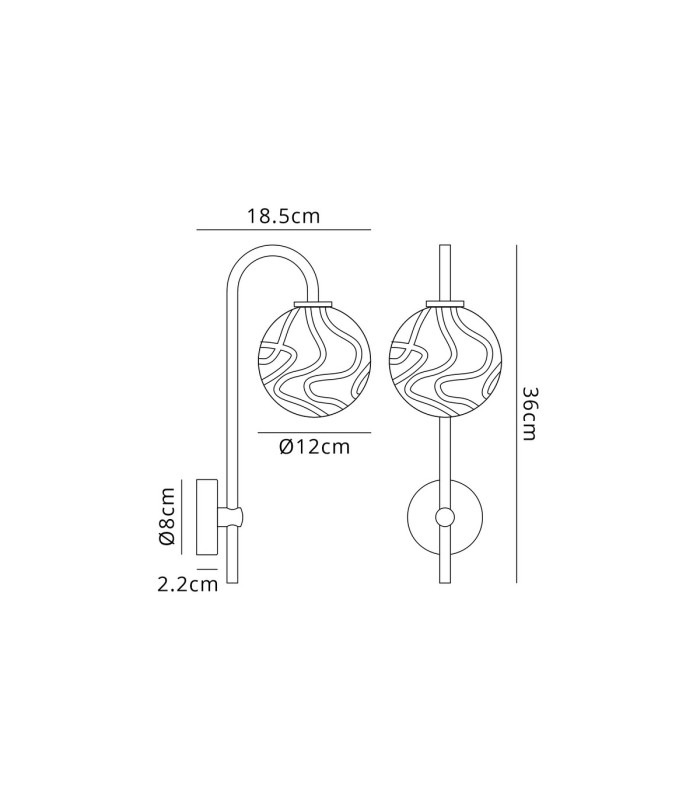 Tivoli Curved Arm Wall Light 1 Light G9 IP44 Brass Gold/Clear Waved Round Glass-2