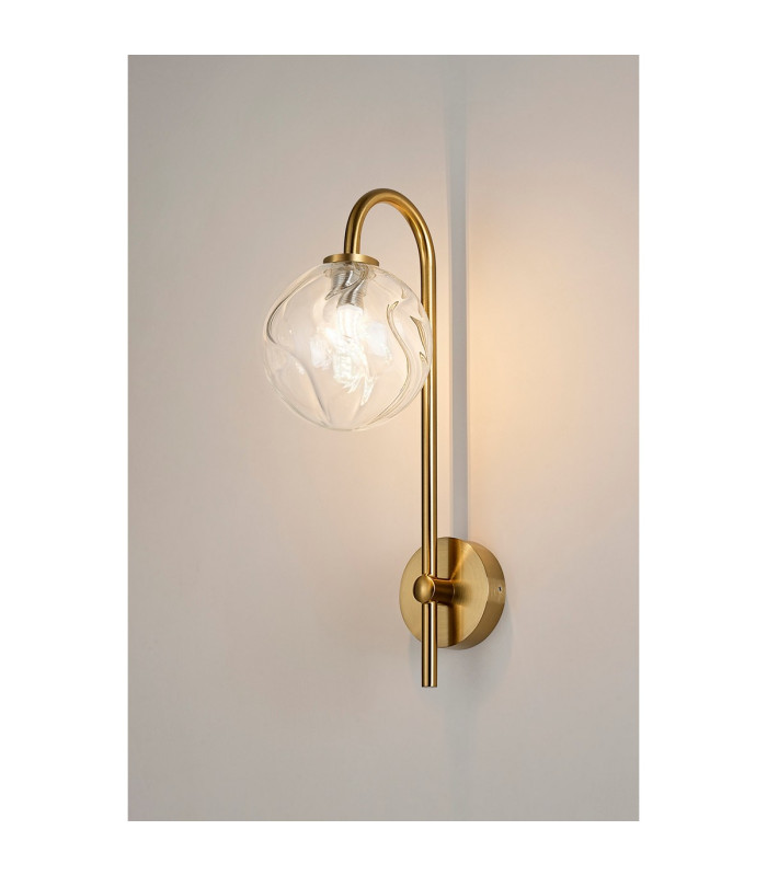 Tivoli Curved Arm Wall Light 1 Light G9 IP44 Brass Gold/Clear Waved Round Glass-3