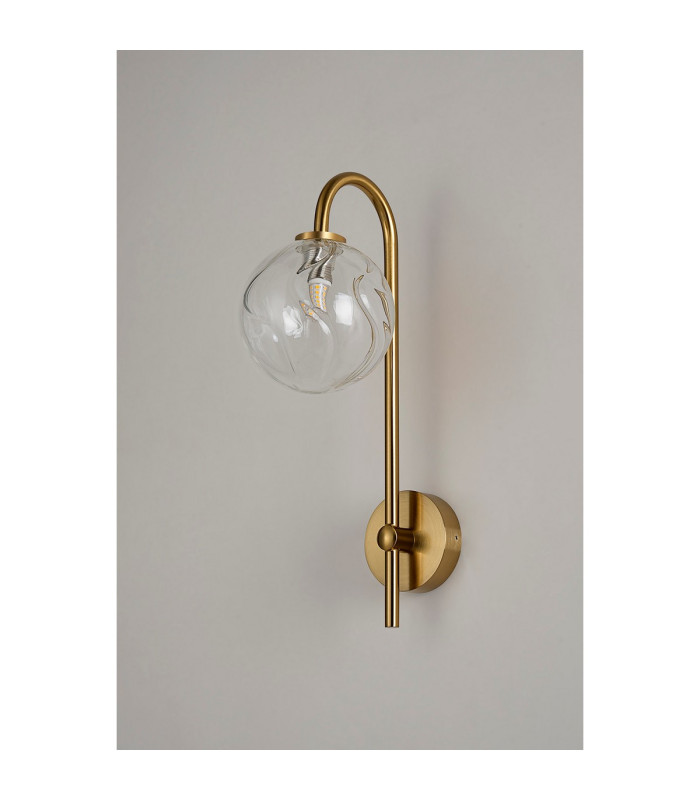 Tivoli Curved Arm Wall Light 1 Light G9 IP44 Brass Gold/Clear Waved Round Glass-7
