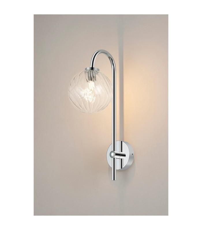 Tivoli Curved Arm Wall Light 1 Light G9 IP44 Polished Chrome/Clear Swirl Round Glass-3