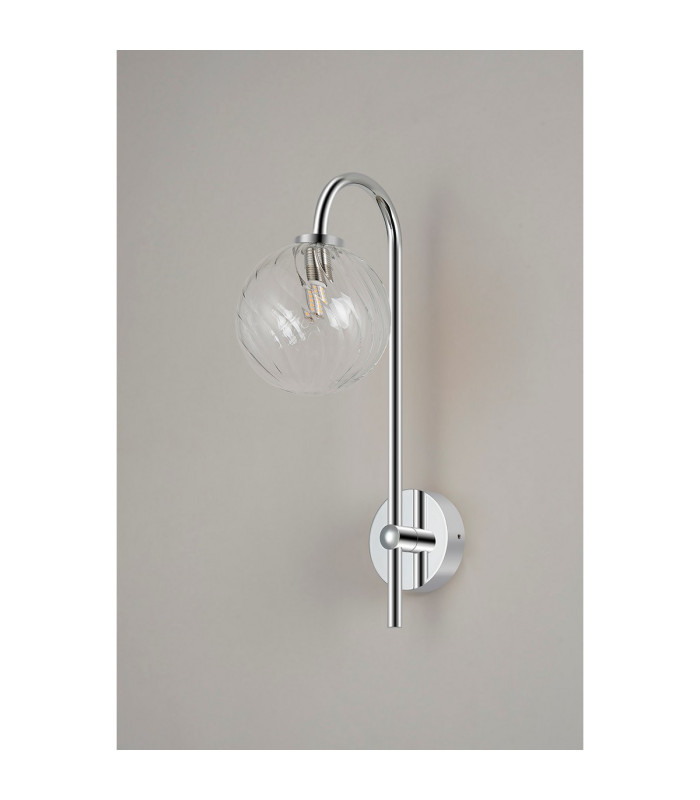 Tivoli Curved Arm Wall Light 1 Light G9 IP44 Polished Chrome/Clear Swirl Round Glass-7