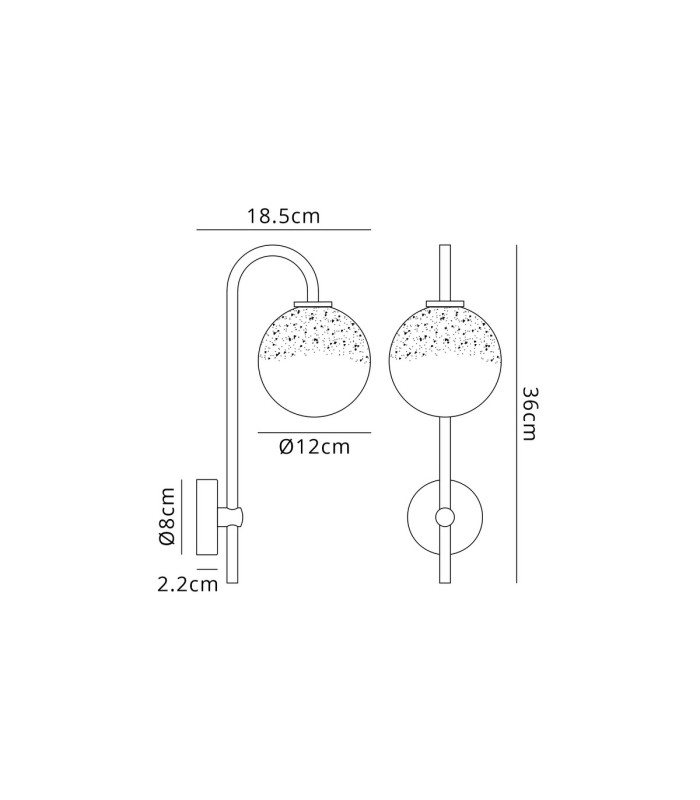 Tivoli Curved Arm Wall Light 1 Light G9 IP44 Polished Chrome/White Two-Tone Snow Specks Round Glass-2