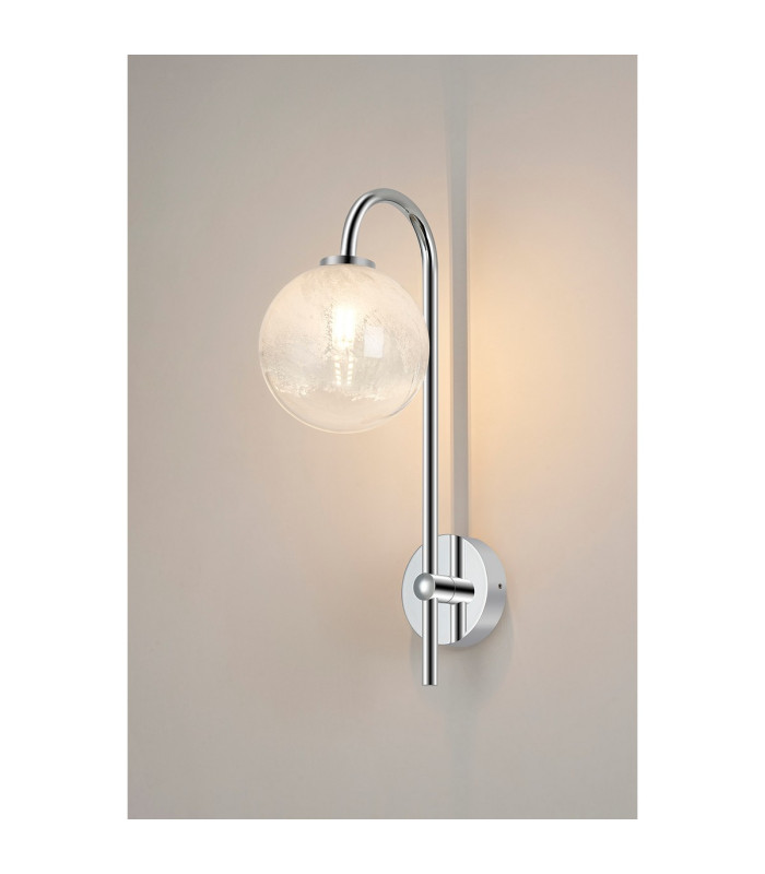 Tivoli Curved Arm Wall Light 1 Light G9 IP44 Polished Chrome/White Two-Tone Snow Specks Round Glass-3