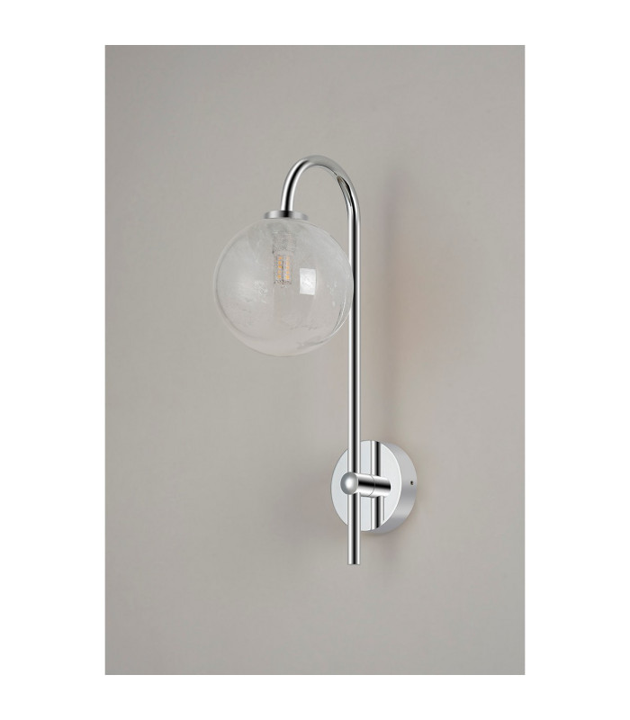 Tivoli Curved Arm Wall Light 1 Light G9 IP44 Polished Chrome/White Two-Tone Snow Specks Round Glass-7