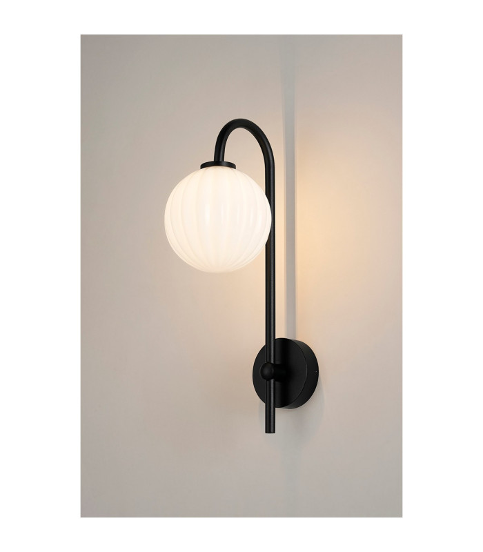 Tivoli Curved Arm Wall Light 1 Light G9 IP44 Satin Black/Opal Round Segment Glass-3