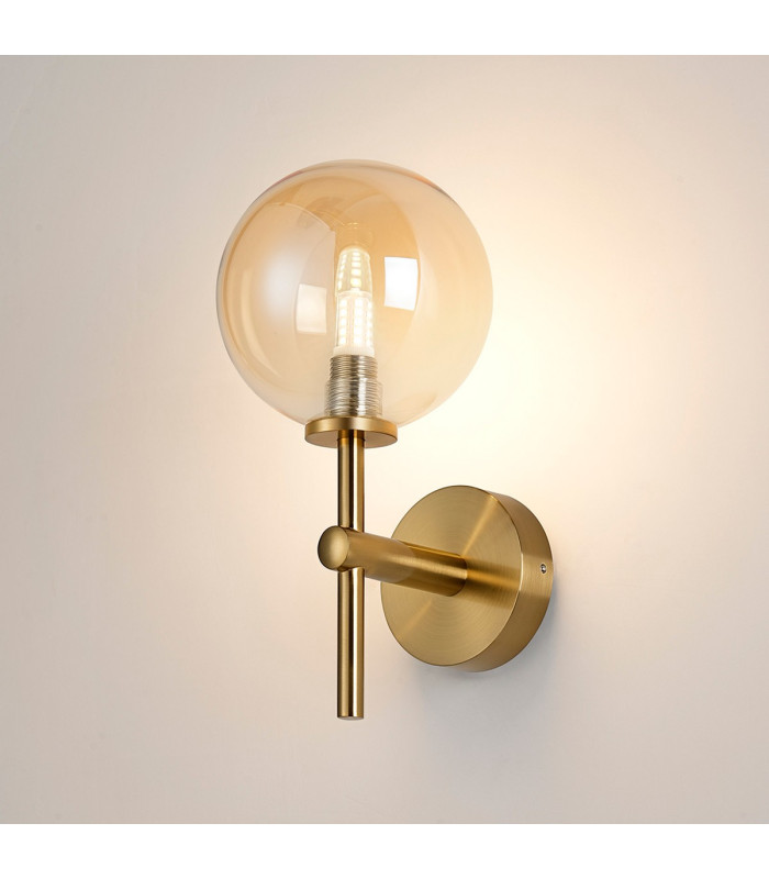 Tivoli Medium Arm Wall Light 1 Light G9 IP44 Brass Gold/Amber Smooth Round Glass-3