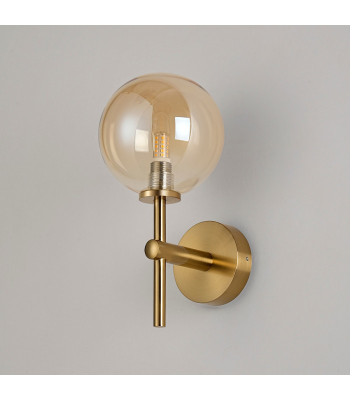 Tivoli Medium Arm Wall Light 1 Light G9 IP44 Brass Gold/Amber Smooth Round Glass-7