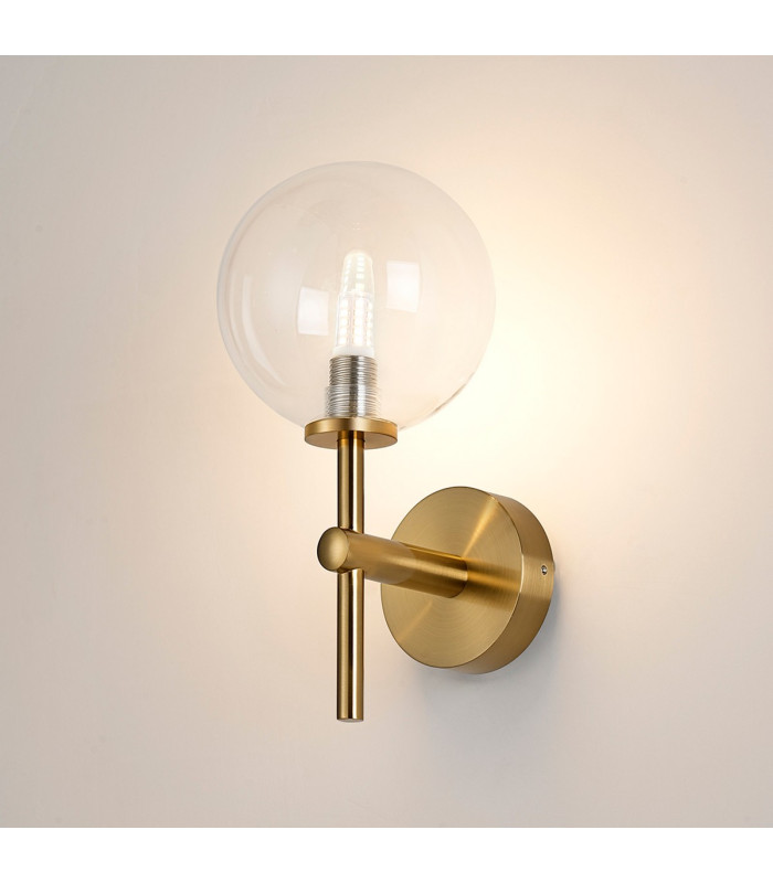 Tivoli Medium Arm Wall Light 1 Light G9 IP44 Brass Gold/Clear Smooth Round Glass-3