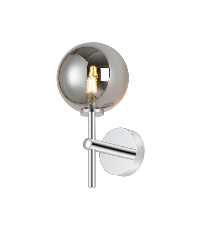 Tivoli Medium Arm Wall Light 1 Light G9 IP44 Polished Chrome/Smoke Smooth Round Glass-1